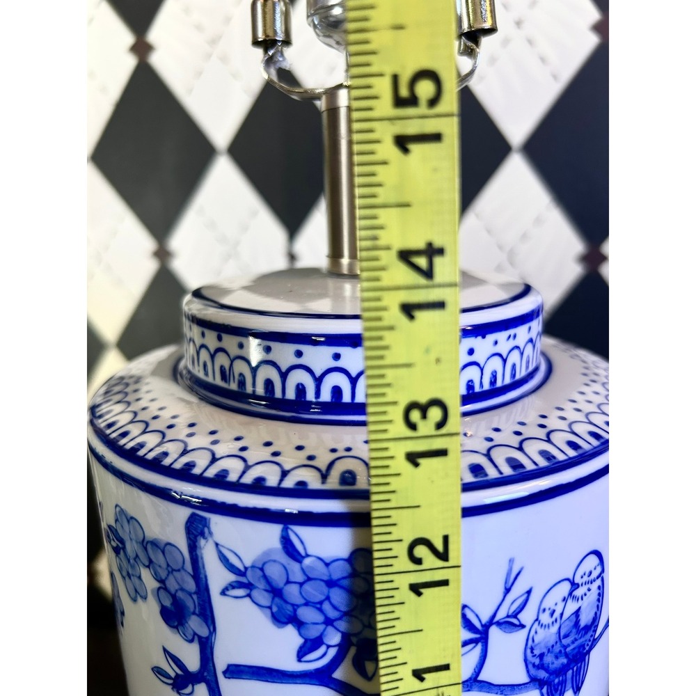 Tall Blue White Chinoiserie Table Lamp Ceramic Bird Floral Ginger Jar 25.5" - Picture 12 of 15